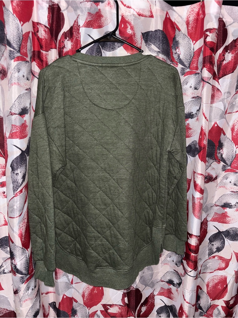Quilted Crewneck Sweatshirt in Olive Green - Picture 4 of 4